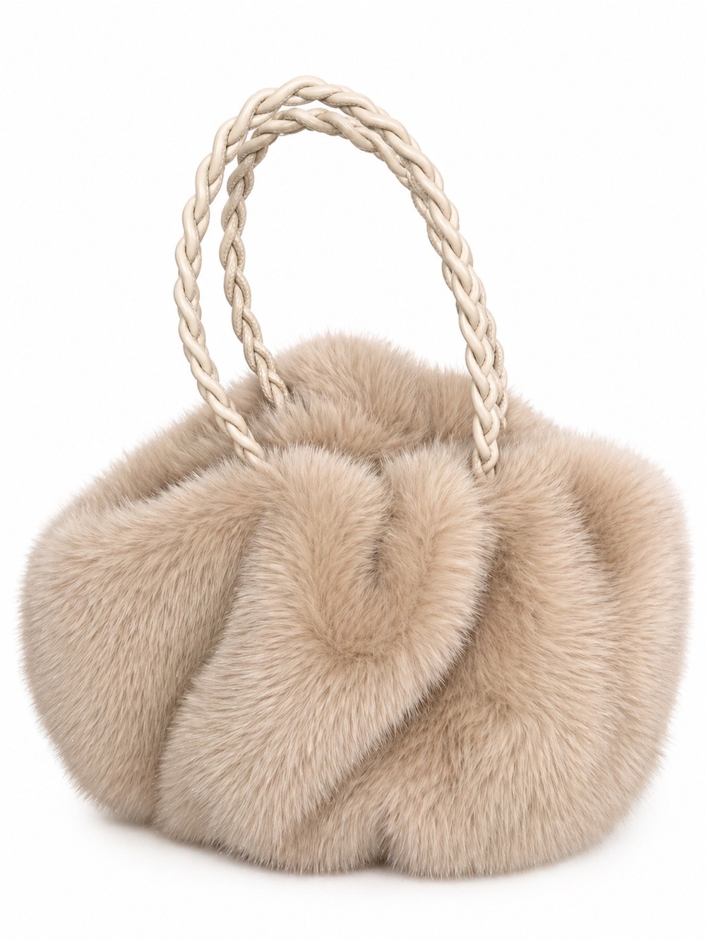 Plush Faux-Fur Tote Bag in Beige